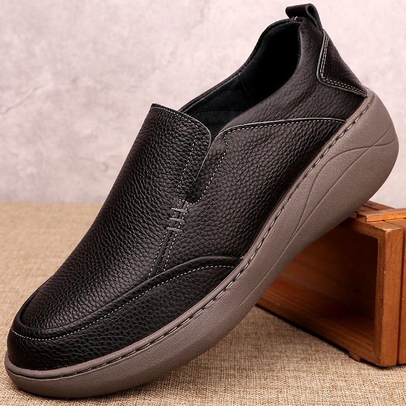 CATIA SELI头层牛皮男士休闲厚底轻便一脚蹬懒人鞋增高减震开车鞋