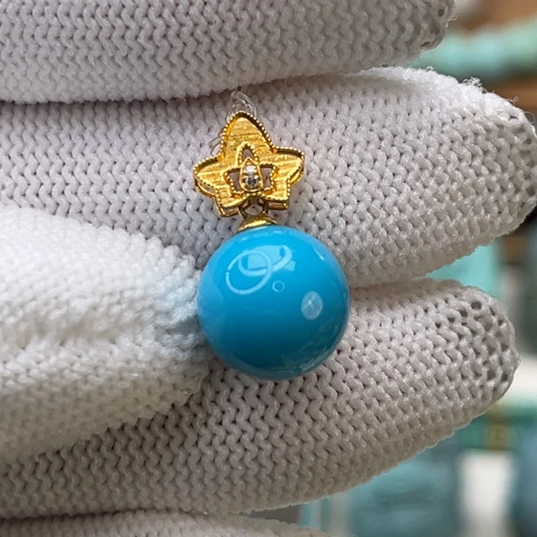 绿松石未镶嵌珠宝奇石爆蓝圆珠吊坠