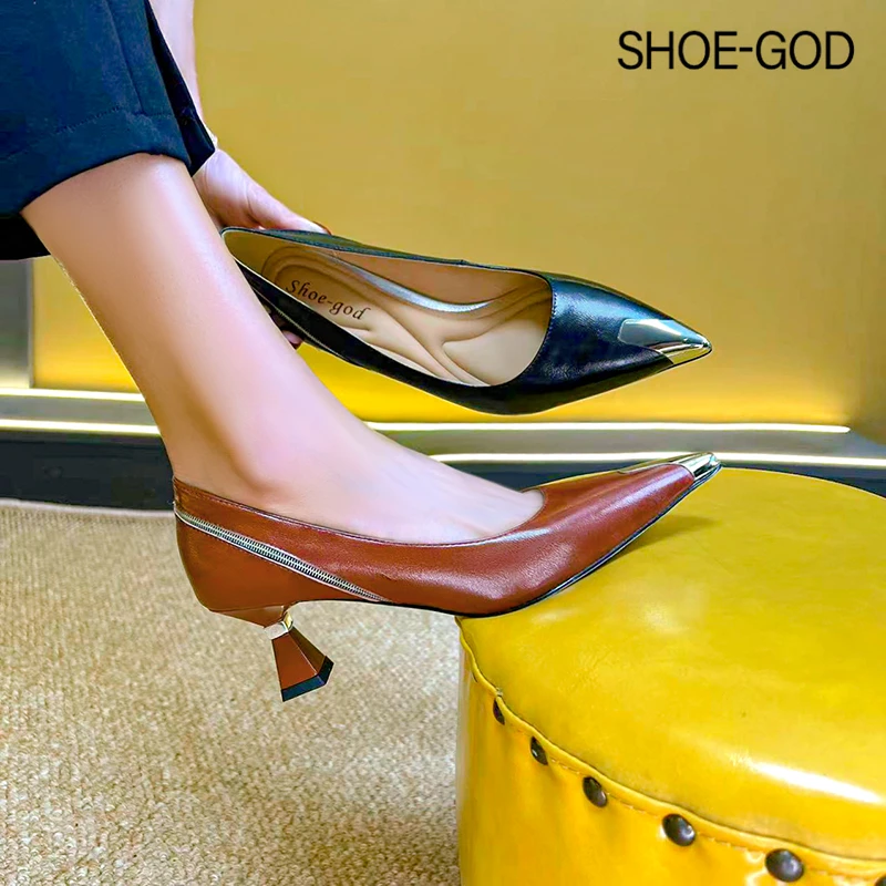 羊皮5厘米 2024年秋季新款气质百搭尖头细跟中跟浅口单鞋SGD008