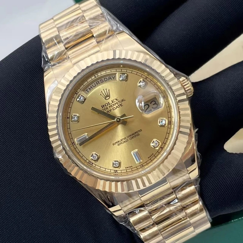 99新 Rolex/劳力士 星期日历/218238/香槟金/41/钻刻