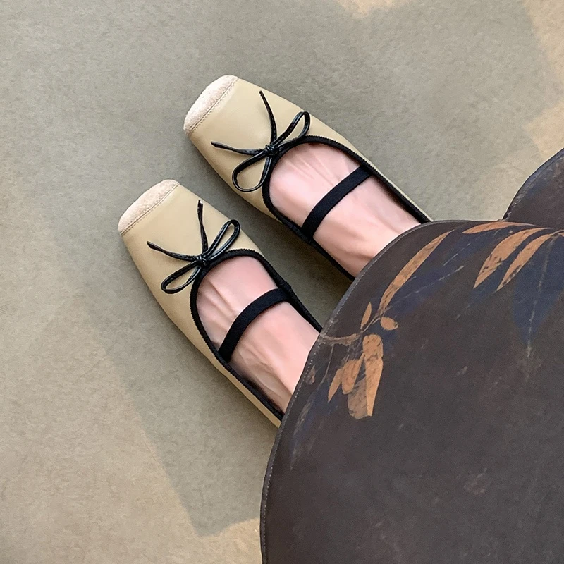 法式晚风拼色蝴蝶结玛丽珍鞋女鞋2025新款一字带芭蕾舞鞋平底单鞋