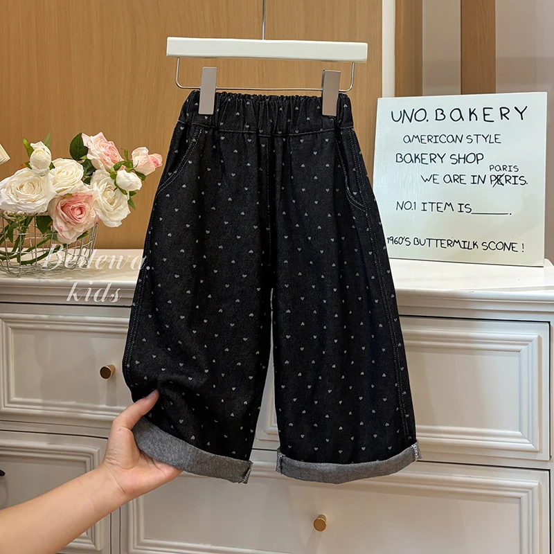 女童韩版春秋季时尚满印爱心牛仔裤百搭洋气休闲裤女宝宝潮