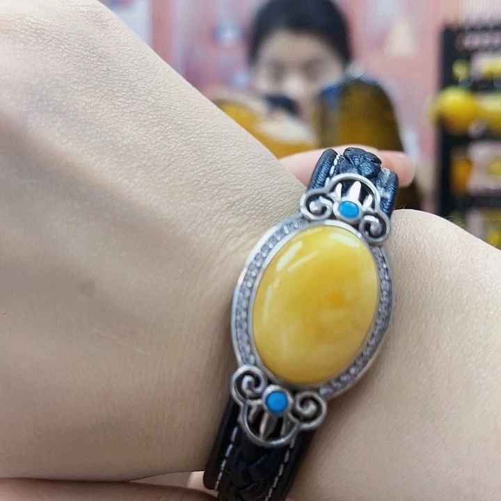 琥珀颈饰银S925镶嵌手镯