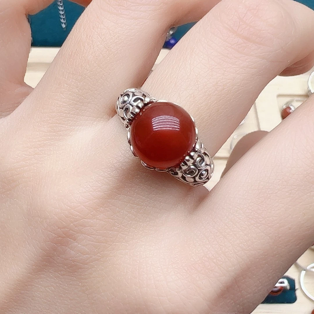 玛瑙/玉髓戒指银S925镶嵌