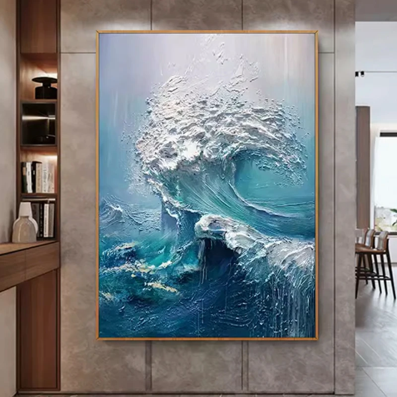 手绘立体油画海浪肌理大海玄关背景墙装饰画现代客厅餐厅抽象挂画