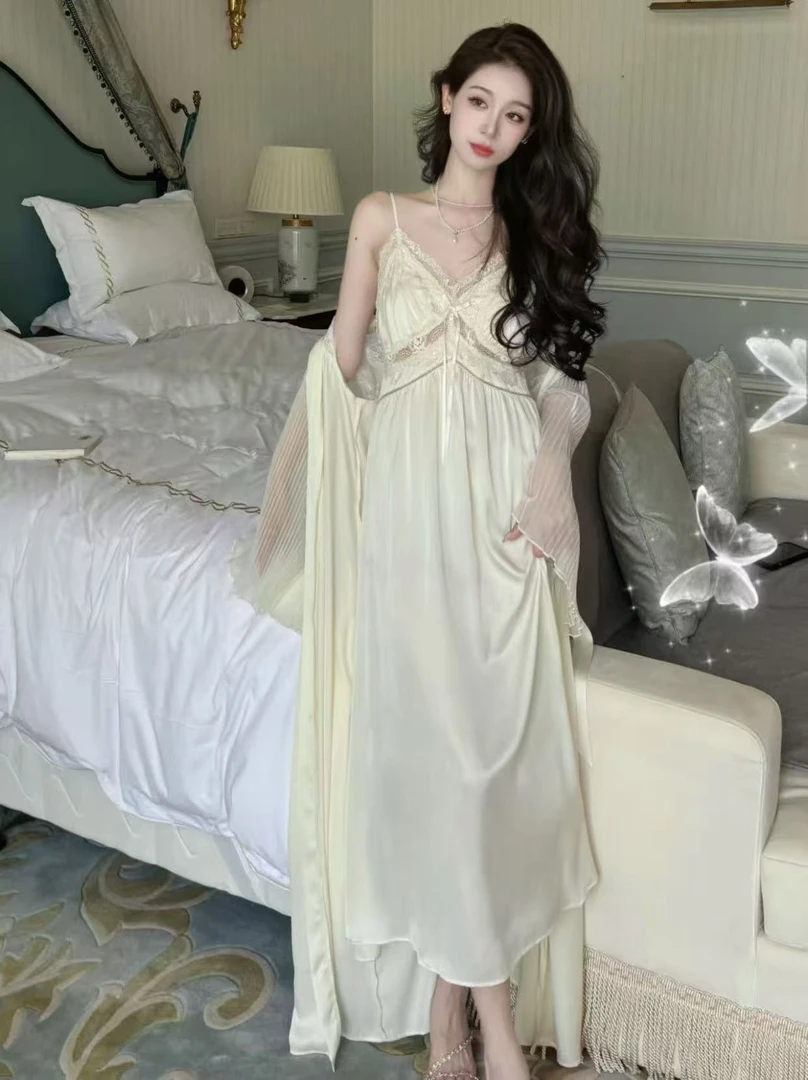 查理夫人【蔷薇旋律】春夏新款法式高级镂空女士性感奢华两件套睡裙