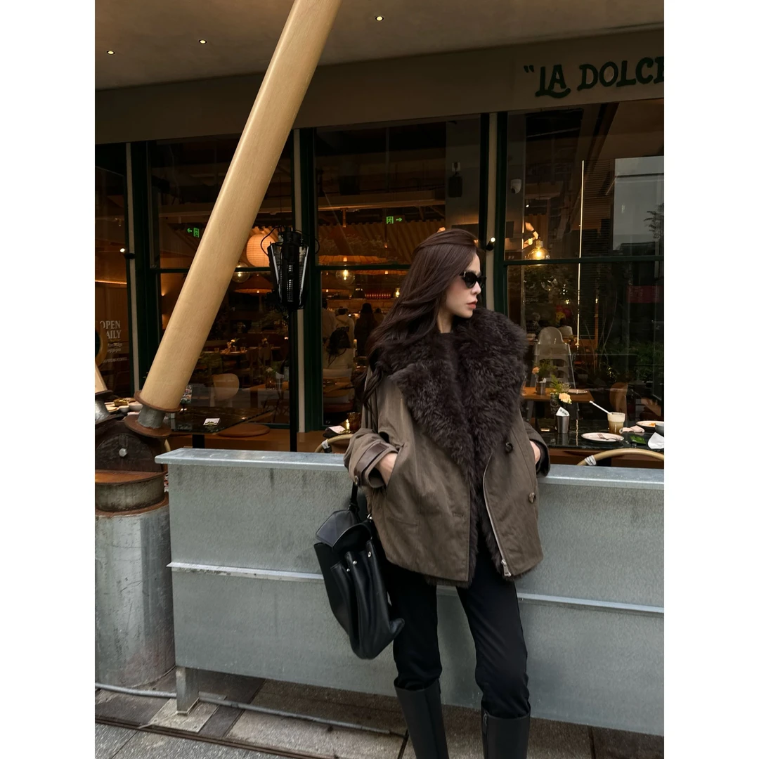 【YANG】冬季新款羊毛莫斯纳大翻领厚款保暖鹅绒服YY-695