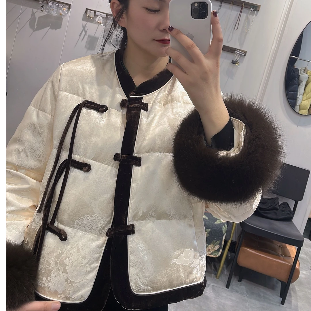 DAQIANJIA毛毛袖常规保暖花卉网红新中式女外套