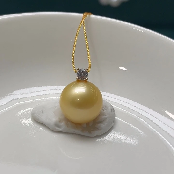 银S925镶嵌海水珍珠颈饰金珠11-12mm 52号