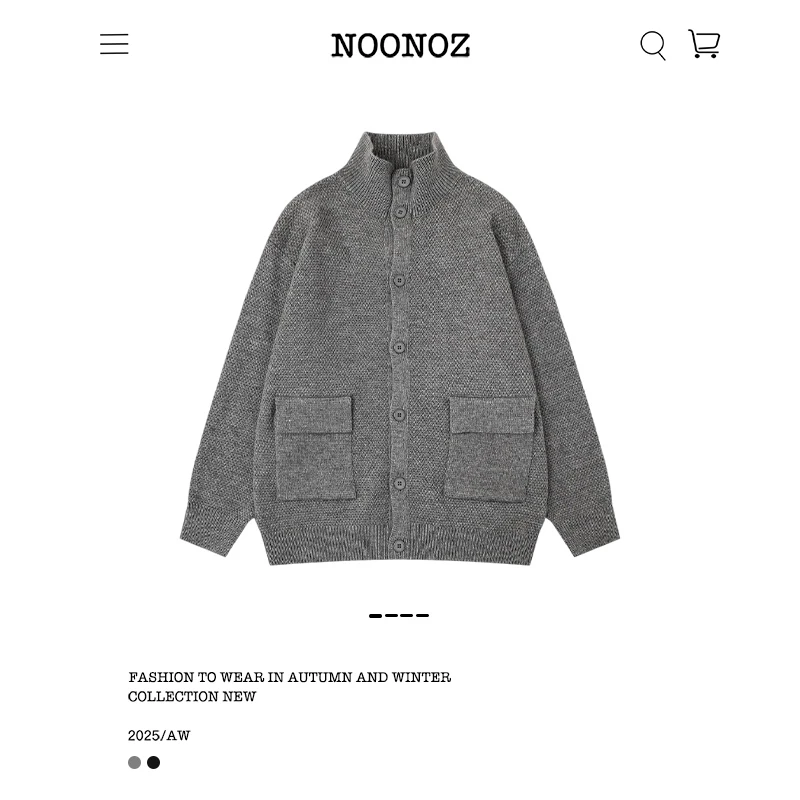 NOONOZ秋冬纯色老钱风立体口袋开衫毛衣男中性风潮牌高级感针织衫