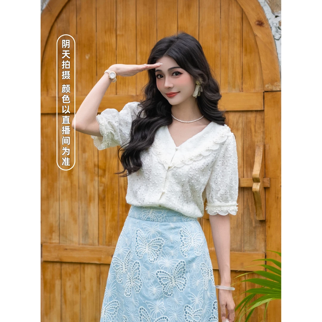 LIJIUJIU【心动信号】夏季洋气减龄短袖法式显瘦针织衬衫YY2505006