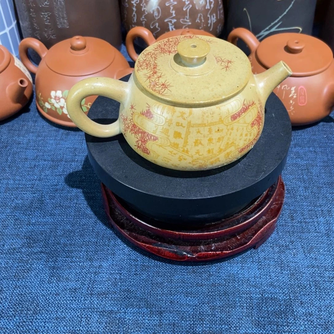 4建水紫陶手工白泥彩绘壶200c