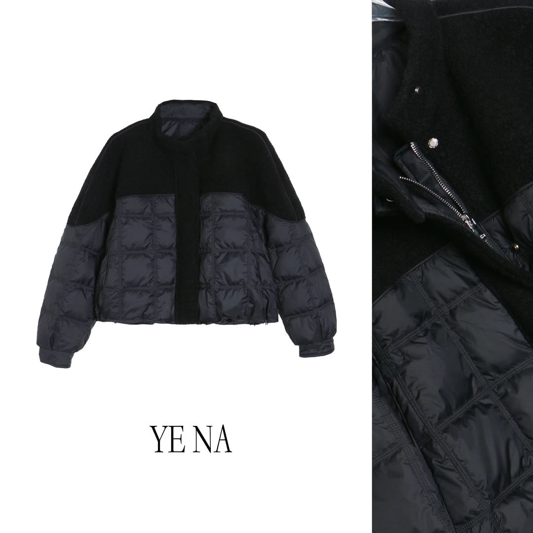 欧韩90白鸭绒羽绒服宽松女款设计款纯色新款百搭拼接羽绒服SY835