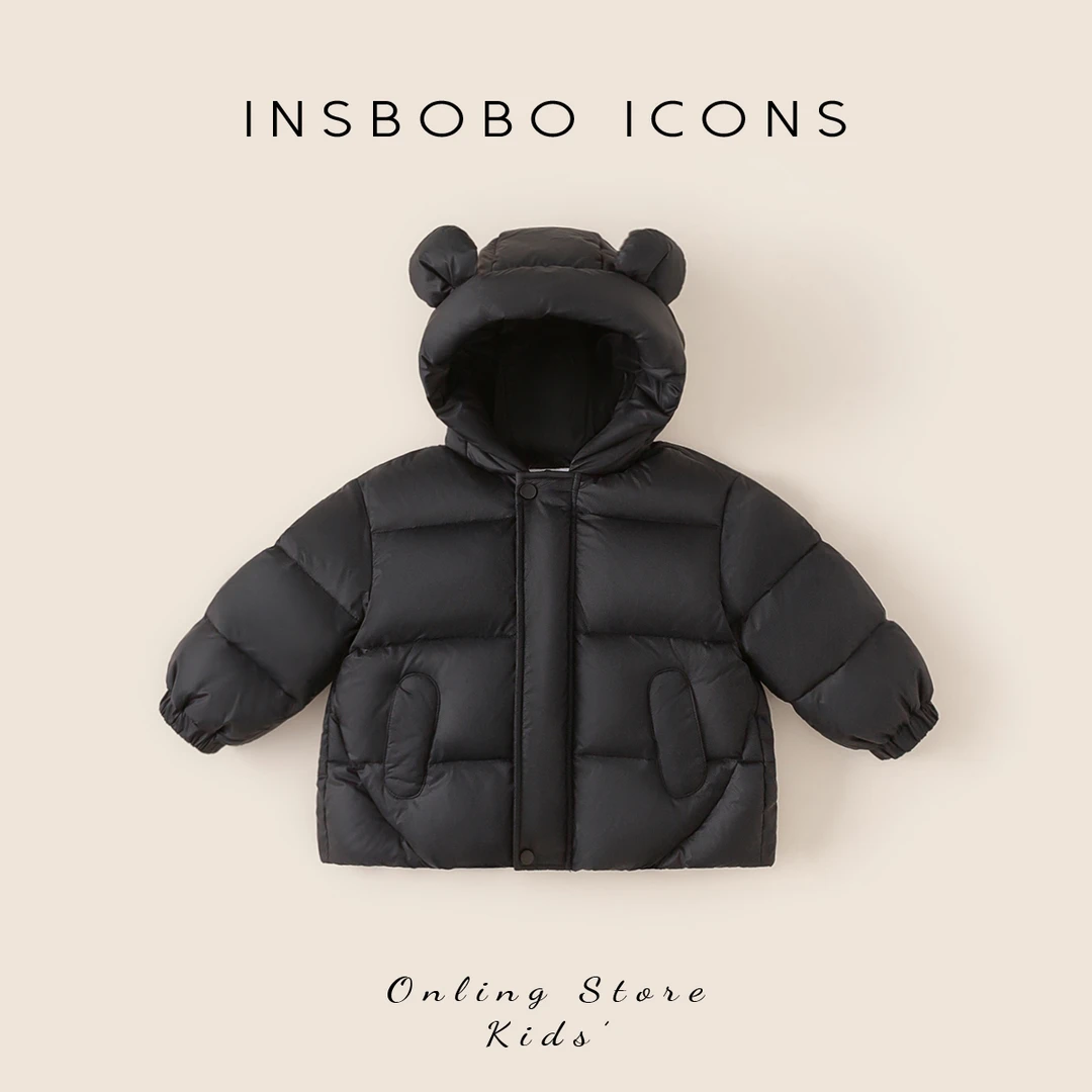 INSbobo儿童羽绒服冬季可爱耳朵连帽纯色简约保暖羽绒服潮DY85006