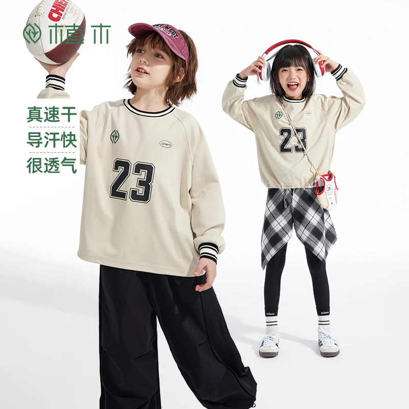 植木童装男童女童T恤2025春季新款中大童复古运动速干T恤儿童T恤