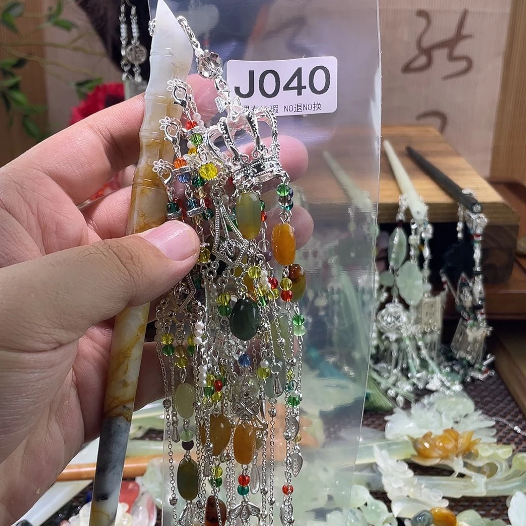 桃***ଲ蛇纹石玉未镶嵌发饰