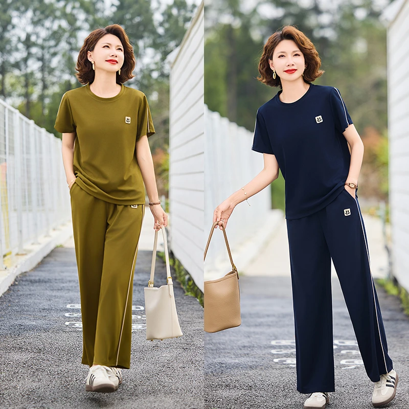 中年妈妈夏装时尚运动套装2025新款洋气中老年女装上衣减龄两件套