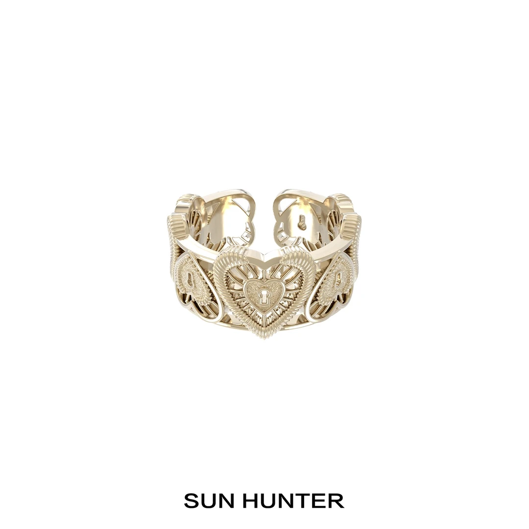铜合金戒指 三横SUN HUNTER「春日蕾丝」原创爱心锁戒指小众轻奢女