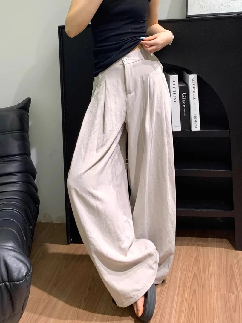 休闲阔腿裤女夏季新款胖妹妹mm高腰宽松显瘦垂感直筒长裤子