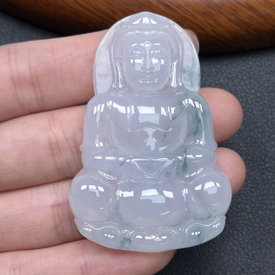 天然缅甸飘花翡翠吊坠A货冰胶飘花正装观音翡翠58.2mm39.5mm6.3mm