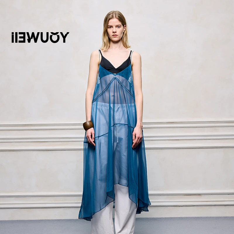 有尾YOUWEI多用途蕾丝拼接时尚优雅纯色吊带连衣裙裙子Y5725242