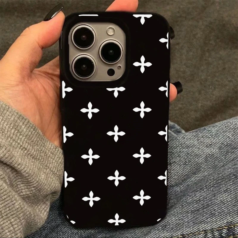 满屏白十字花适用iPhone16新款15苹果14果冻手机壳13创意12防摔壳