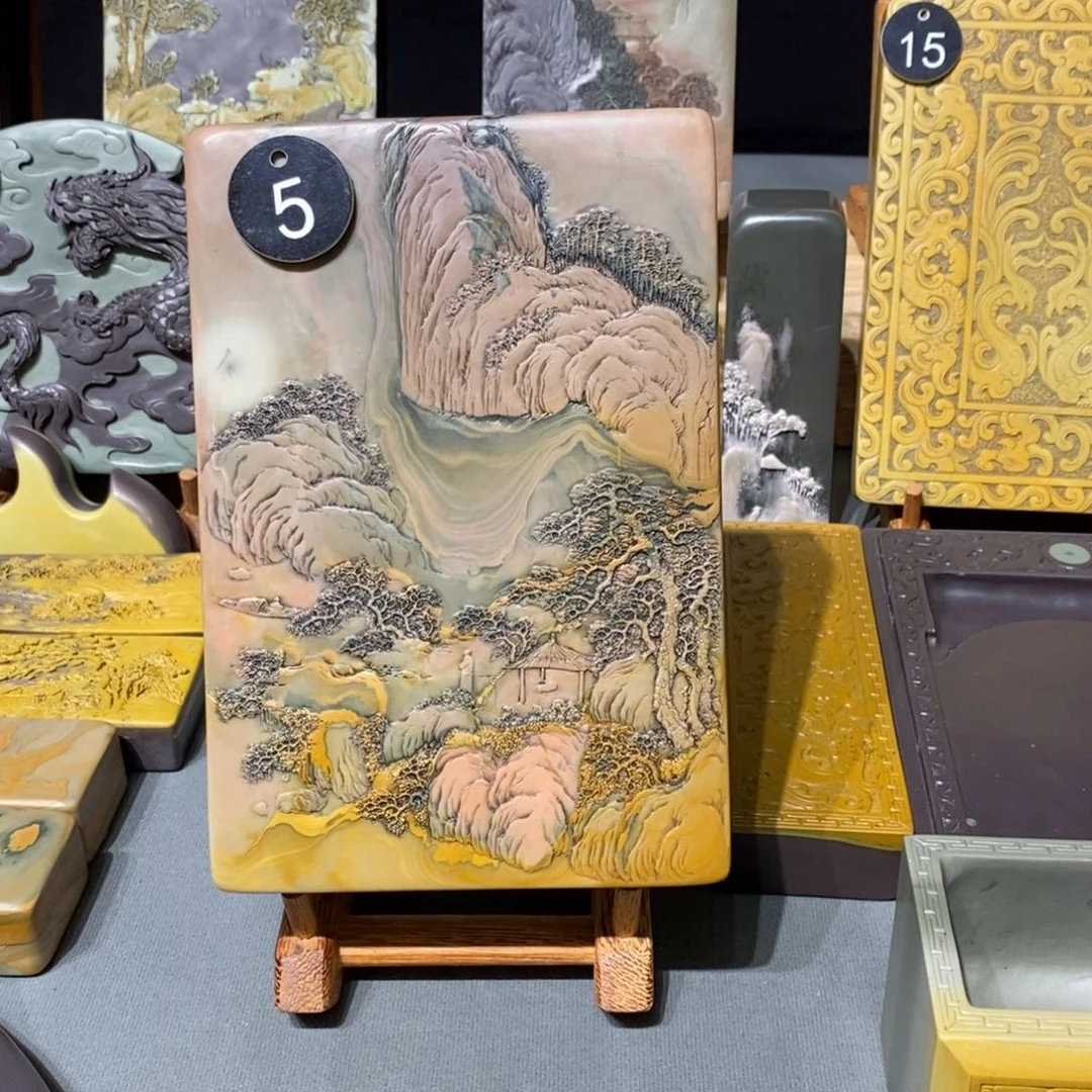 非遗苴却砚山水盖砚