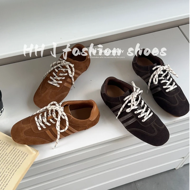 牛皮版~真皮复古阿甘鞋女百搭系带休闲运动鞋平底低帮德训鞋板鞋