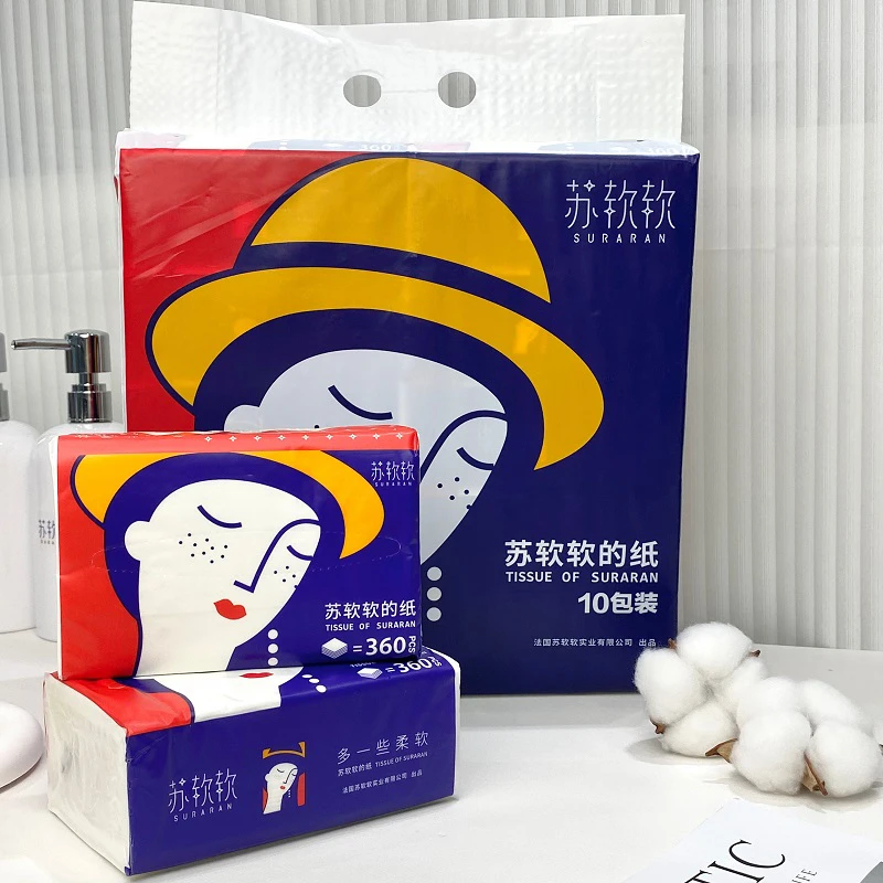 苏软软抽纸家用餐巾纸5层加厚设计柔韧柔软卫生纸72抽/包 10包/提家庭用的纸巾