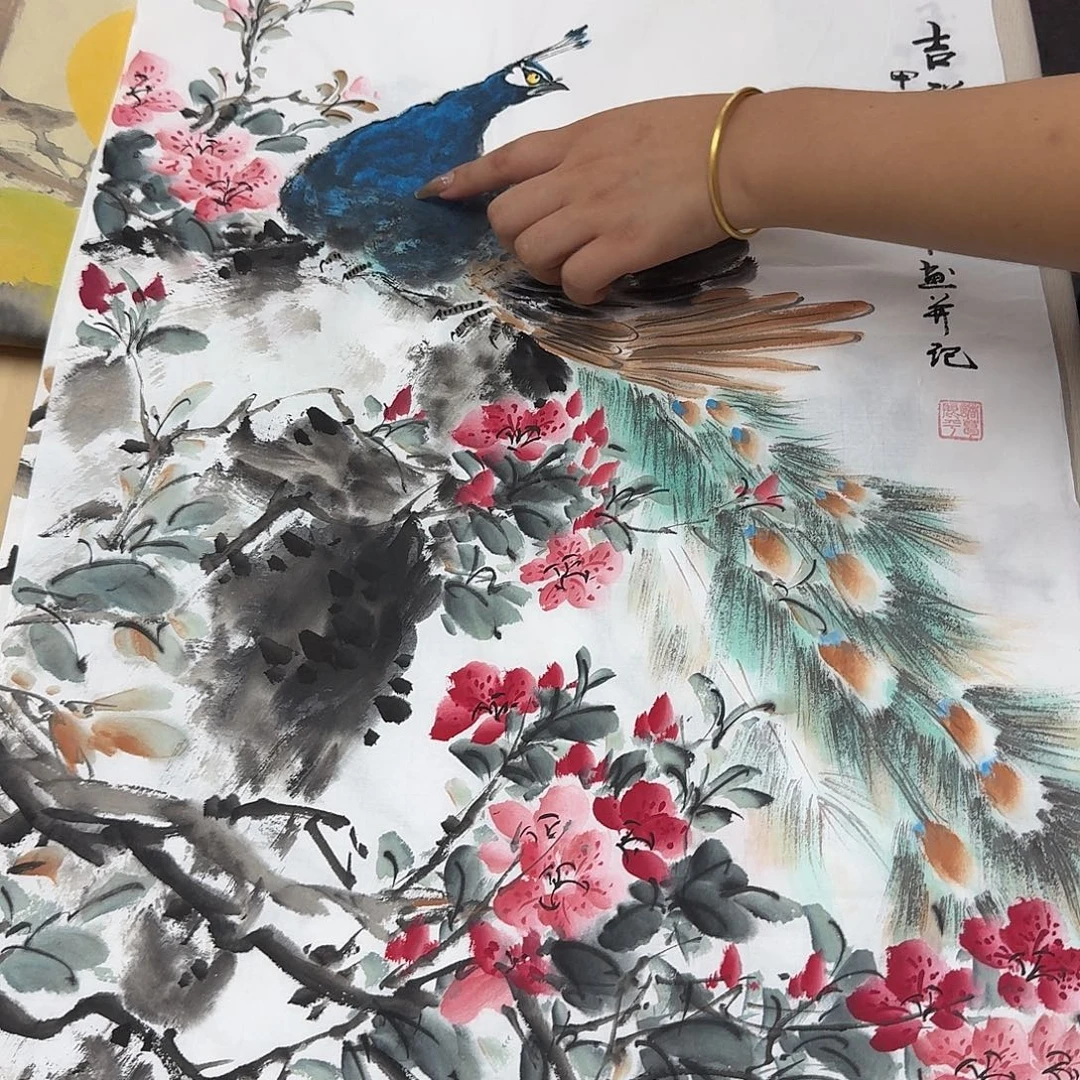 国画四尺三开花鸟