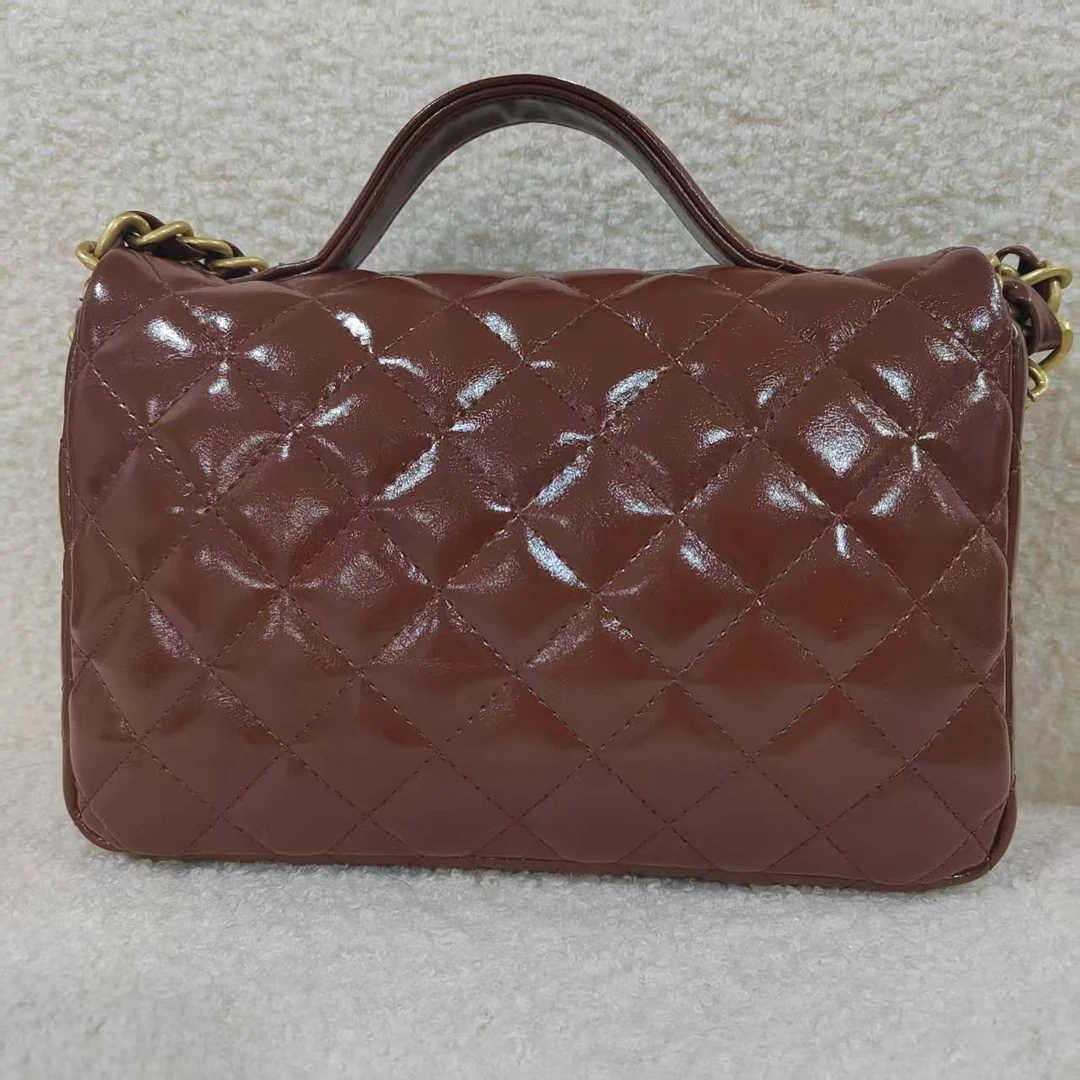 Laugh Queen手工打造真皮女士包10695棕色双口袋