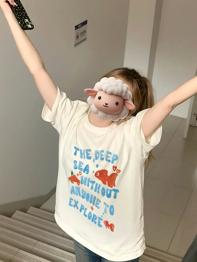 （鱼与蓝）新款纯棉时尚短袖T女设计感ins夏季韩版显瘦短袖上衣