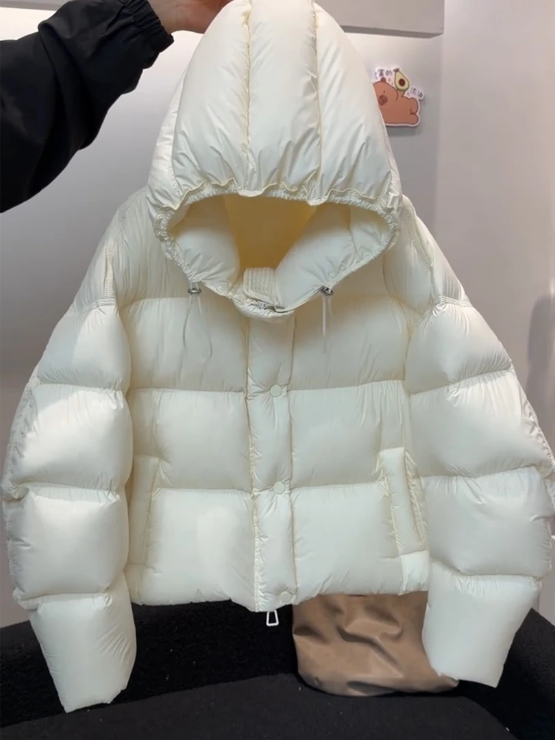 高级感时尚保暖鸭绒羽绒服女2025冬高级感连帽宽加厚松白色外套