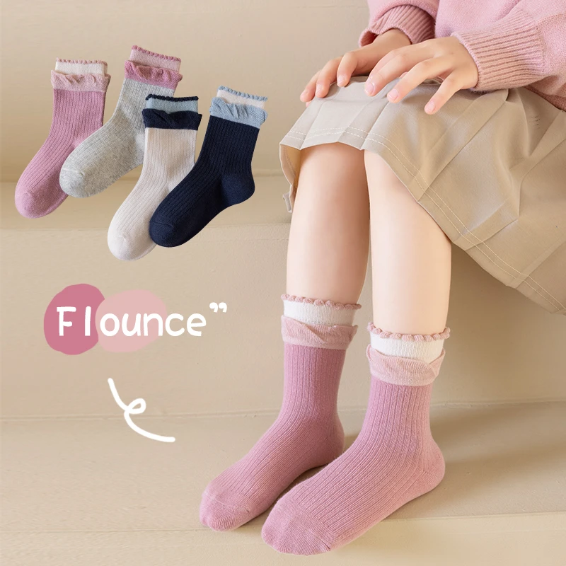 女童袜子春秋款花边公主袜韩系女孩木耳边棉袜秋季儿童中筒袜新款