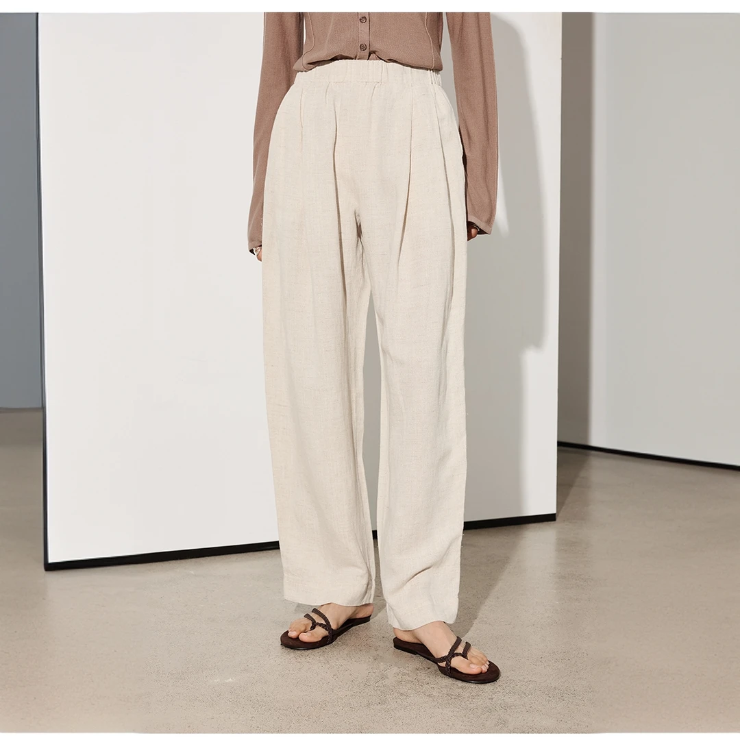 外贸品牌早秋亚麻天丝通勤松紧腰女士休闲裤（251124）2837
