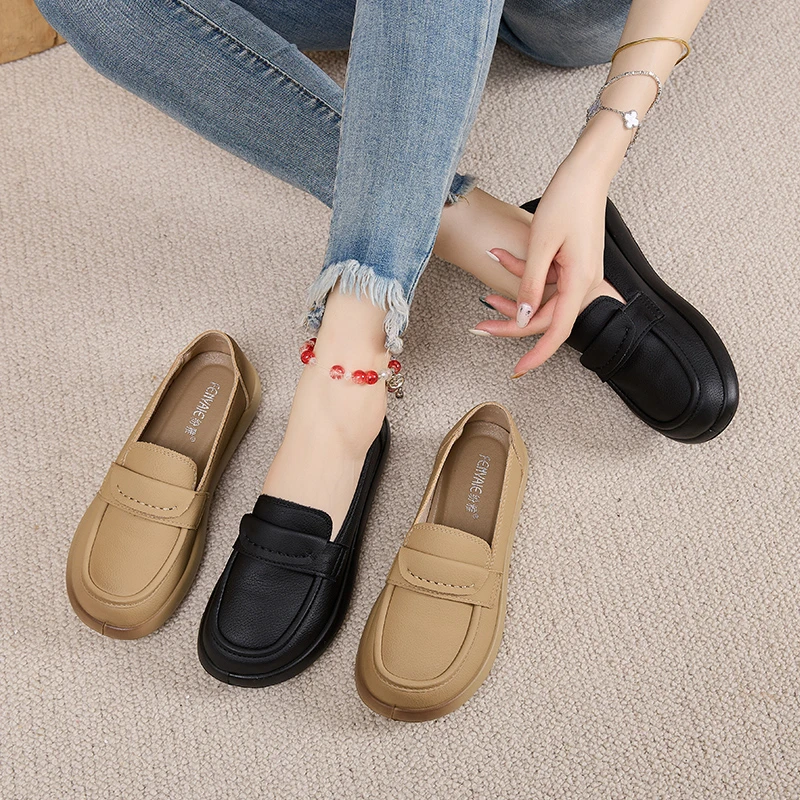 2025秋季新款复古平底单鞋百搭女鞋超轻软底软面妈妈鞋乐福鞋