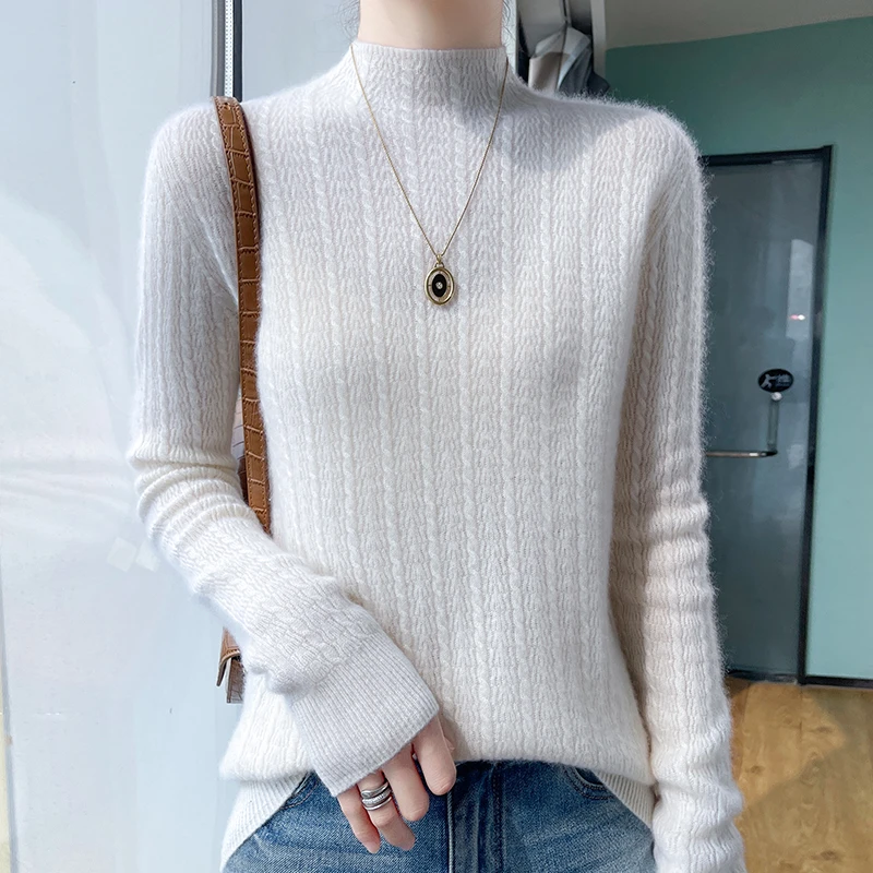 新款轻奢山羊绒简约半高领羊毛衫女百搭长袖羊绒衫显瘦针织打底衫