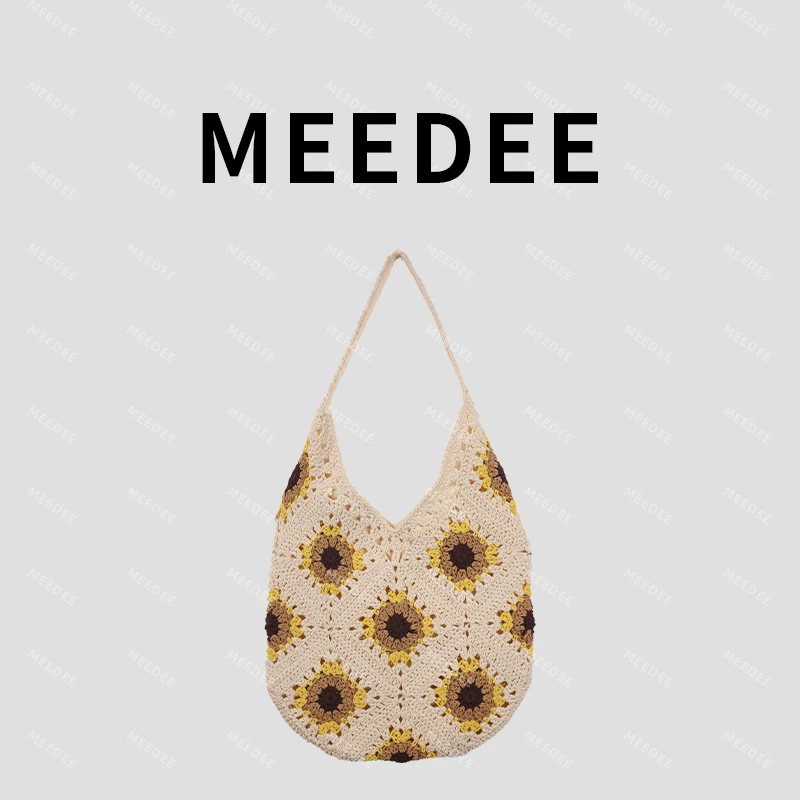 ISTITUTO J2025夏女士时尚编织花朵度假旅游通勤清新棉线单肩包