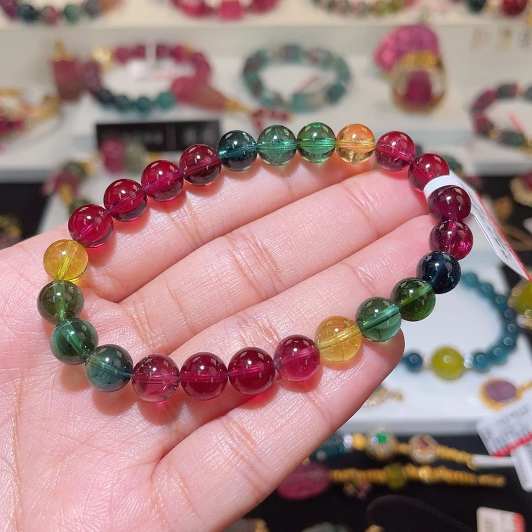 碧玺手链未镶嵌 净体 7.6mm 色标