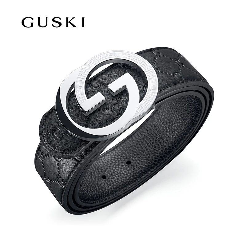 GUSKI 品牌男士真皮皮带时尚百搭高档男款平滑扣内穿裤腰带生日礼