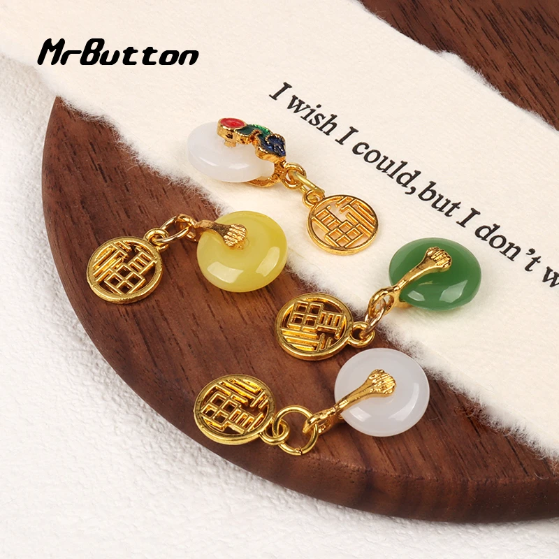MR BUTTON 合金玻璃挂件平安扣国风吊坠配饰散珠diy手链串珠配件
