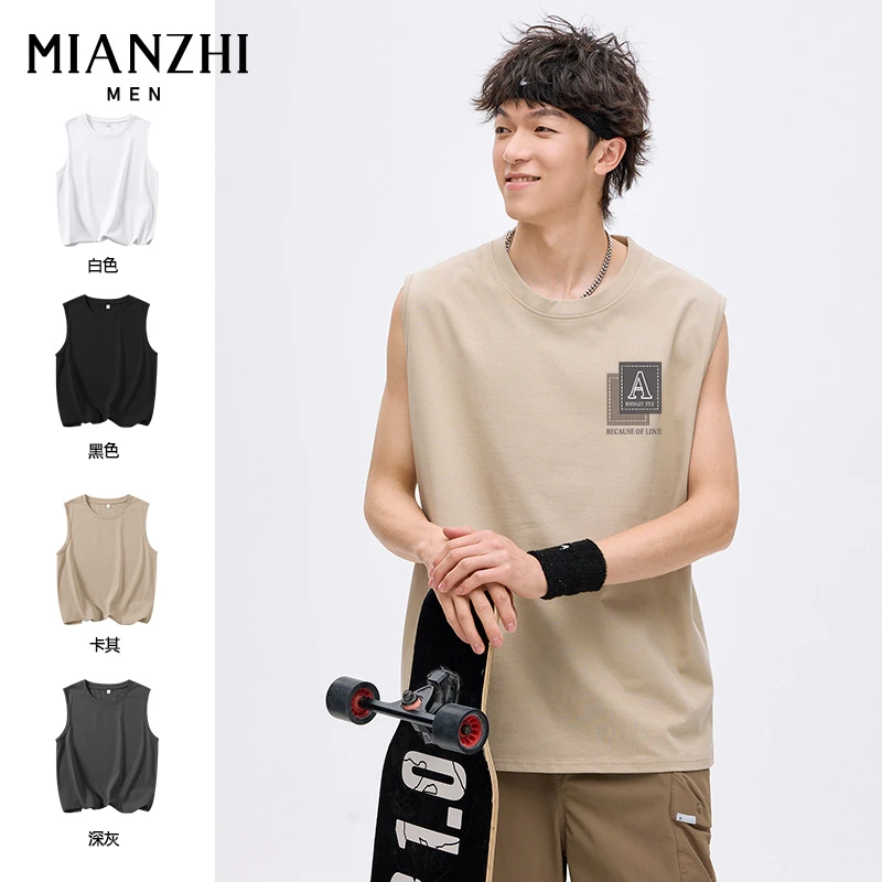 棉致纯棉背心男生夏季美式运动时尚圆领宽松百搭无袖t恤坎肩
