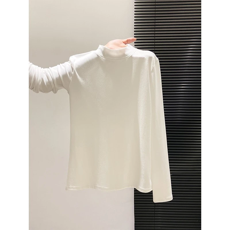 软糯白色打底衫女春秋冬季内搭半高领长袖T恤修身小立领亲肤上衣