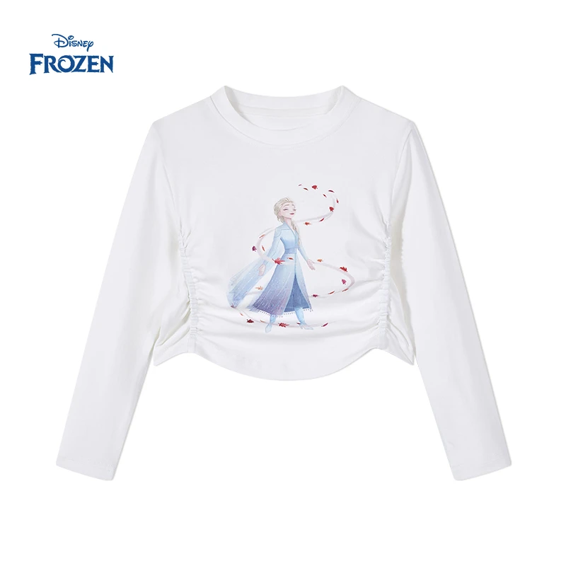 Disney/迪士尼冰雪奇缘女童长袖T恤春秋季时尚百搭洋气印花打底衫