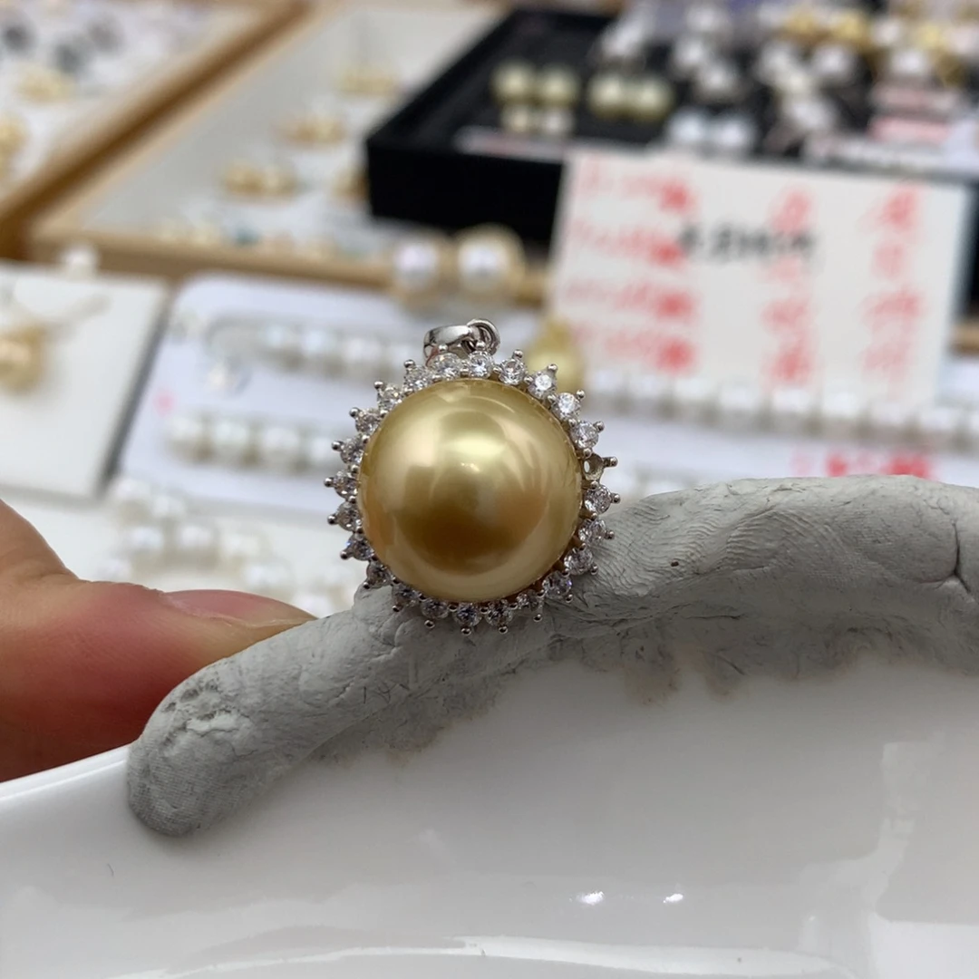 银S925镶嵌颈饰海水珍珠浓金14.6mm镜面光泽