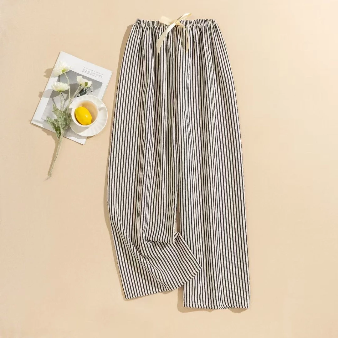 竖纹款【不起球不掉色】阔腿直筒女裤春夏秋季森系休闲裤宽松裤子