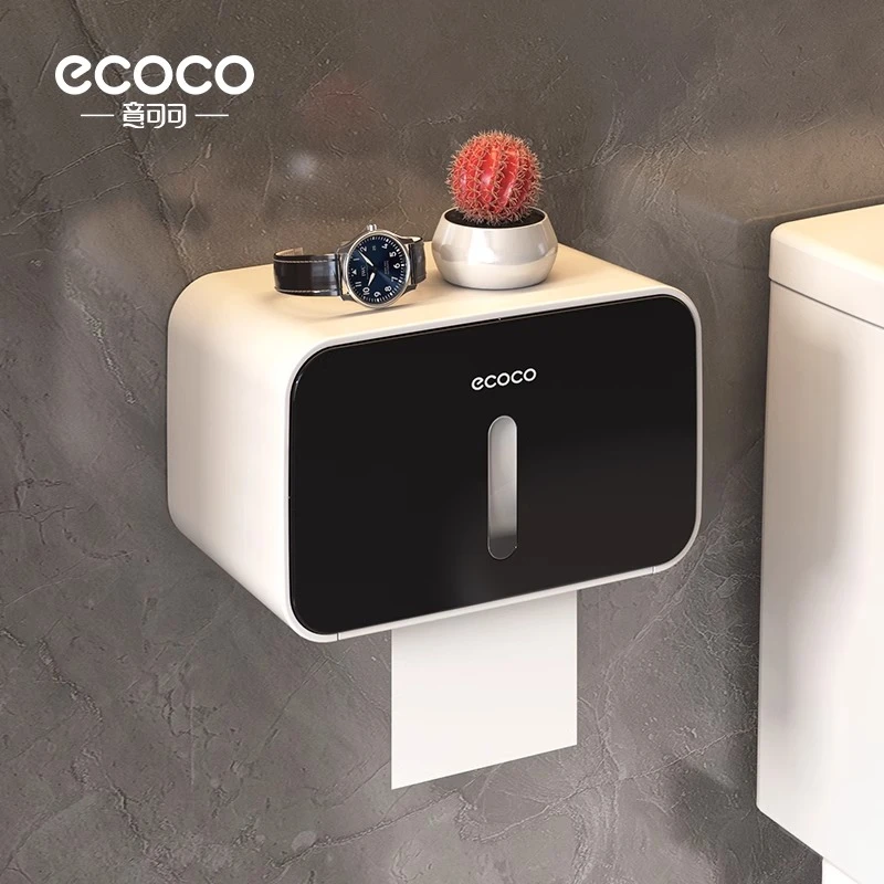 ecoco简约纸巾盒卫生间厕纸盒置物架厕所免打孔防水抽纸卷纸筒A