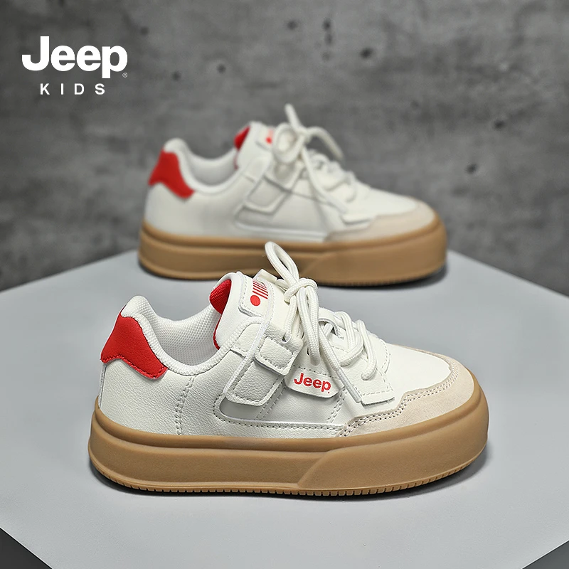 Jeep吉普儿童低帮板鞋2025秋季新款魔术贴皮面男女童校园休闲潮鞋