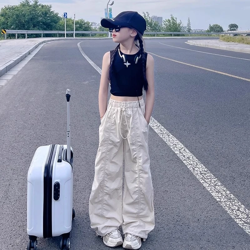 女童裤子夏季薄款2025儿童长裤夏装宽松直筒童装工装裤休闲裤