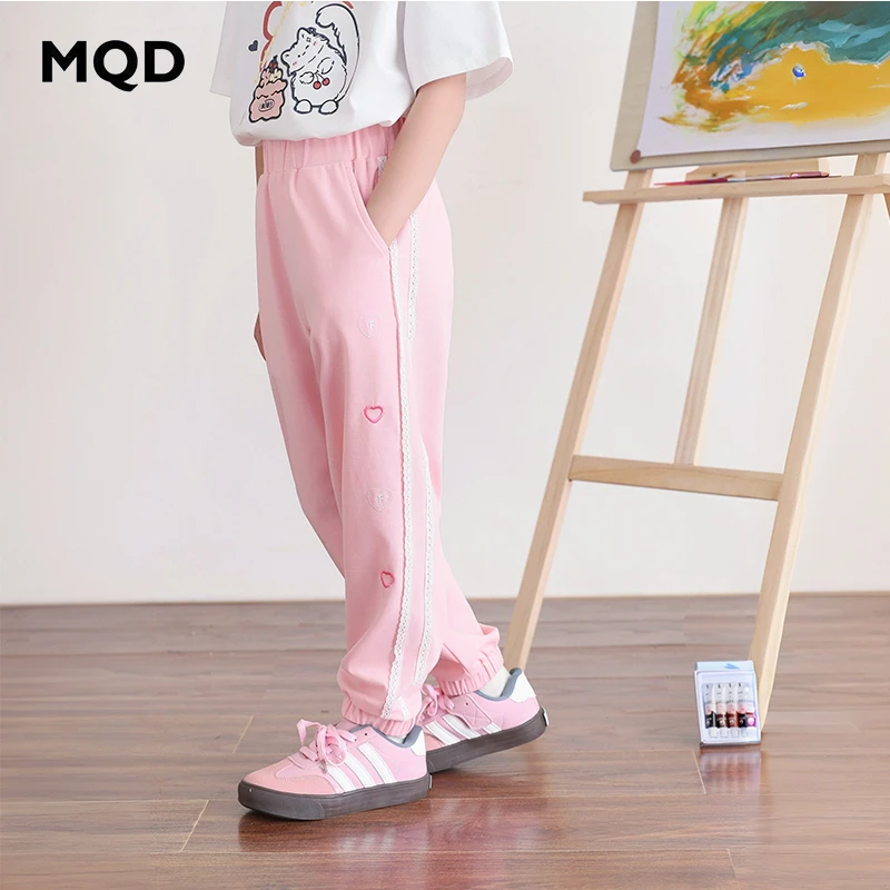 MQD童装女童25春夏款薄款花边束脚甜美休闲洋气长裤BD25221601
